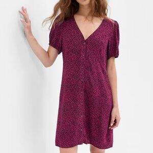 GAP Print Puff Sleeve Mini Magenta Floral Dress Size Medium